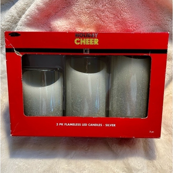 NIB 3-Pack Flameless LED Candles Silver Holiday Cheer 5” 4.5” 4” White Sparkly - Picture 1 of 7